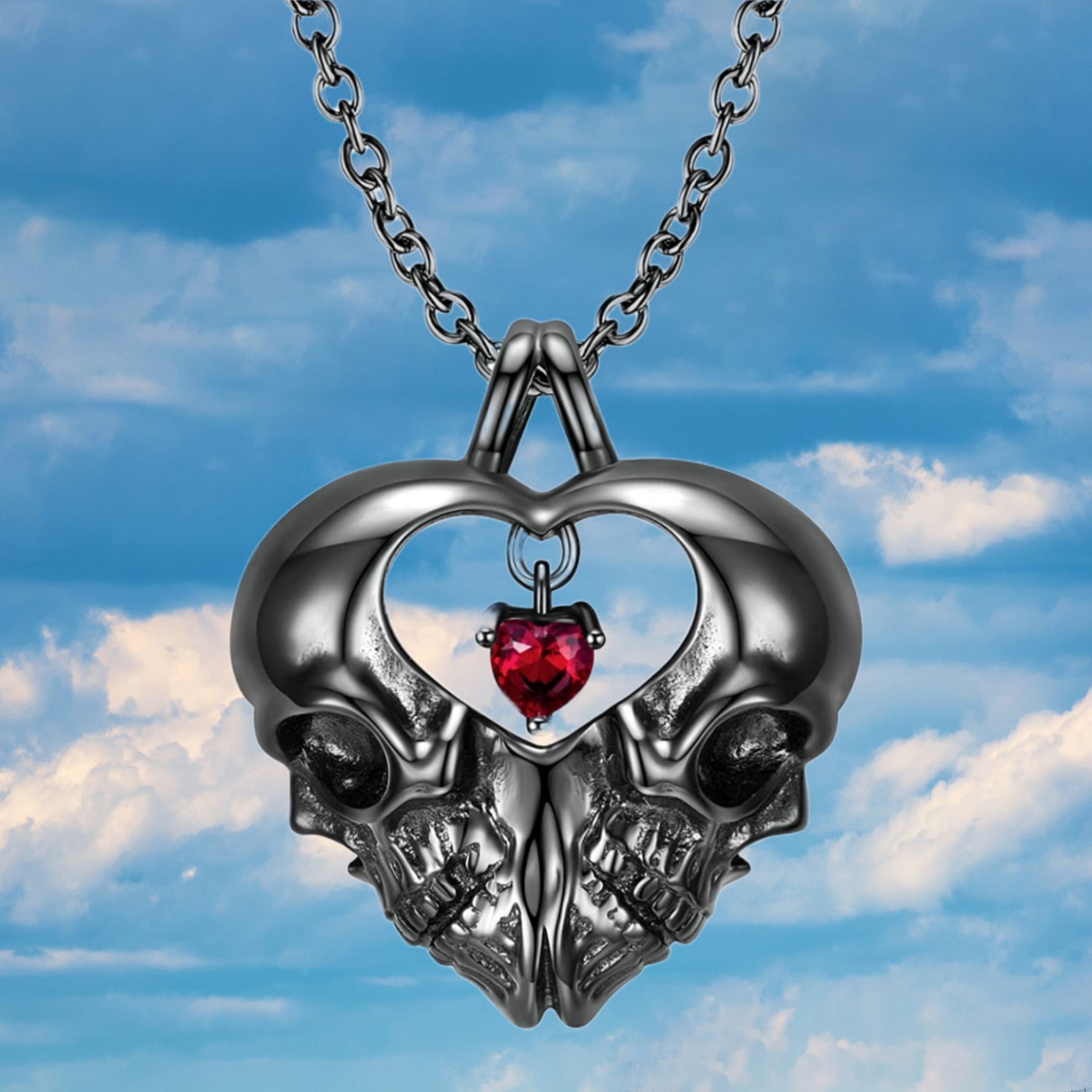 Wholesale Double sided Skeleton Heart Pendant Necklaces